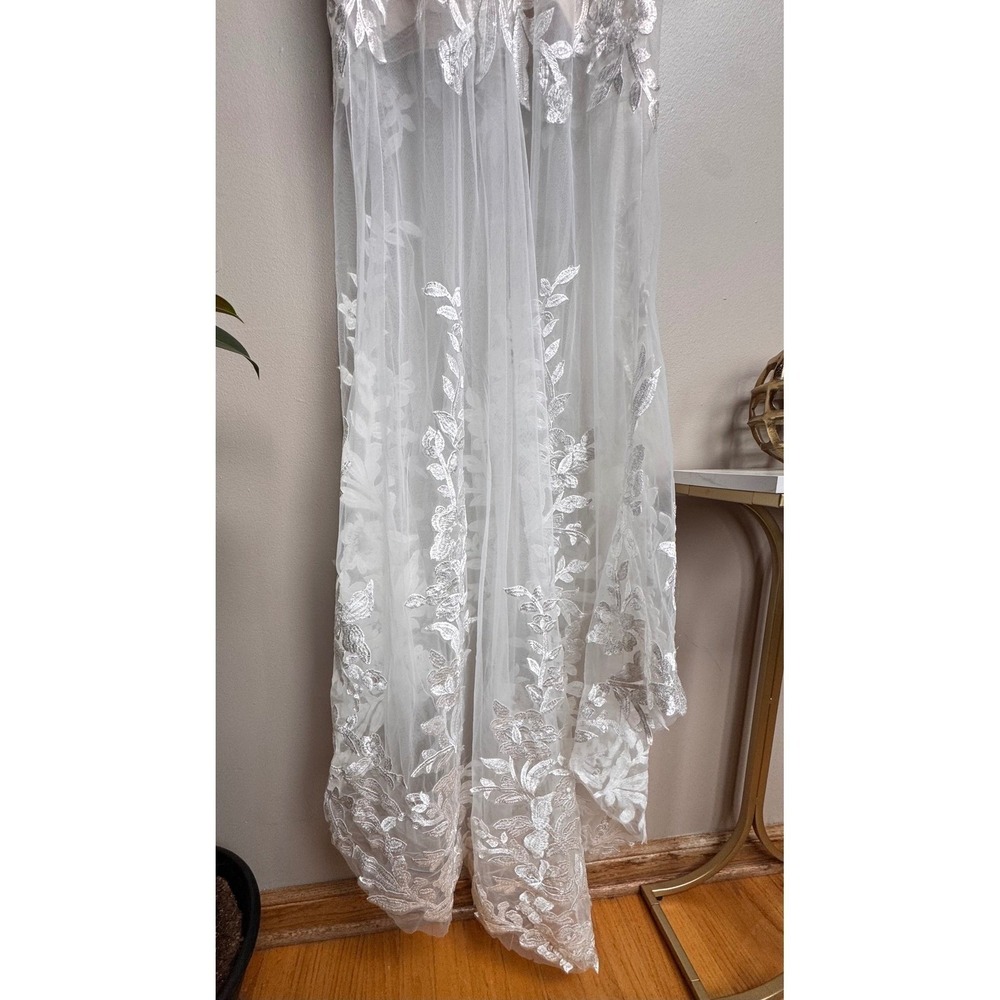 Wedding Bridal Gown White Dress XS/S Lace Floral Appliqué Sheer Long Sleeve - Picture 12 of 16
